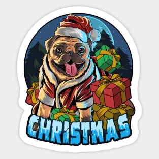 Graphic Illustration Christmas Pug Sticker